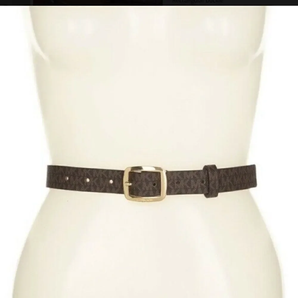 Women's MK Signature Belt Brown Leather Gold